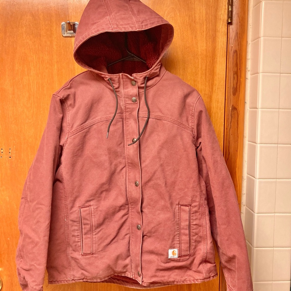 Carhartt Vintage Women’s Size 4/6 Maroon Fleece Lined  Canvas Hooded Work Coat